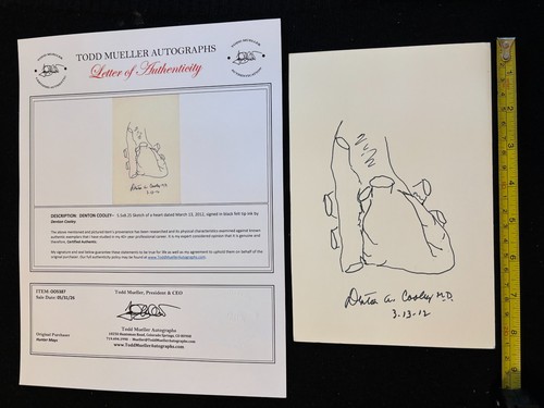 Dr. Denton A. Cooley, M.D. Cardiac Surgery Original Heart Sketch Signed 3/13/12