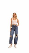 ALTAR'D STATE WOMEN 27 HIGH-RISE MEDIUM WASH CUFFED DISTRESSED DENIM JEANS