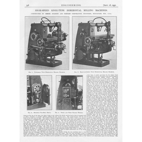 Kearney & Trecker Milwaukee Horizontal Milling Machines 2x Vintage Prints 1931