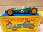 1960's Matchbox Lotus Racing Car Green #19 1:64 Diecast Lesney w/BOX Excellent