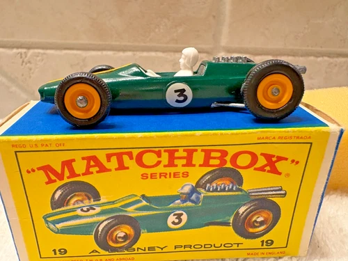 1960's Matchbox Lotus Racing Car Green #19 1:64 Diecast Lesney w/BOX Excellent