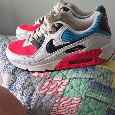 Nike Air Max 90 Men's Leather Mesh Sneakers White Red Black Blue Running