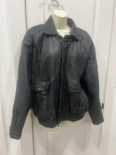Giacca di pelle vintage stile bomber nero taglia M invecchiato - Foto 2 di 12