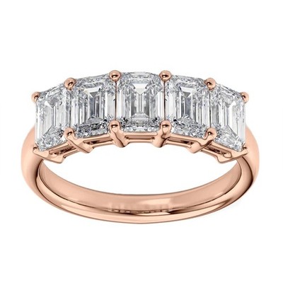3.00 CT Shared Prong Emerald Cut Lab Grown Diamond Anniversary Band in 14k RG
