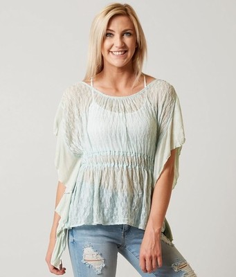 Free People Lace June Top Mint Green Sheer Fairy Whimsical Size Medium Women's