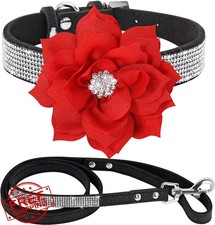 Haoyueer Black L Dog Collar Leash Set Suede Bling Rhinestone Crystal