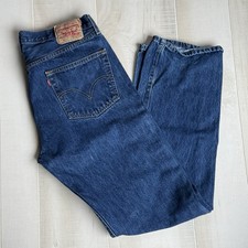 Levis 501 Original Dark Wash Button Fly Denim Jeans 36x34 Mens Read
