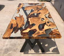 48"x 24" Olive Wood Clear Epoxy Dining Table | Custom Live Edge Resin Table