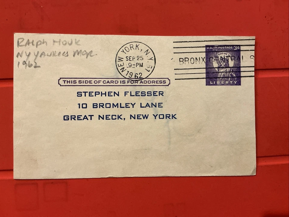Ralph Houk🔥MLB: 1962 New York Yankees Mgr.🔥Autograph postcard 🔥🔥🔥 - Image 2 of 2