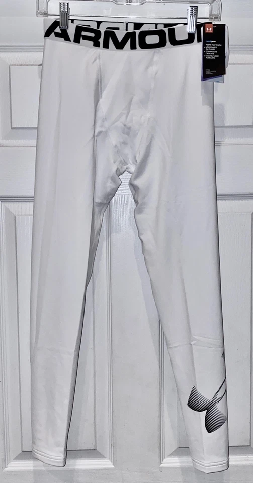 UNDER ARMOUR Coldgear White Black Leggings Football Baseball NEW Boys L 14 16 - Image 3 of 4