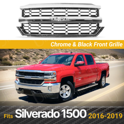 Fits 2016-2019 Chevrolet Silverado 1500 Front Bumper Grill Chrome Black Grille