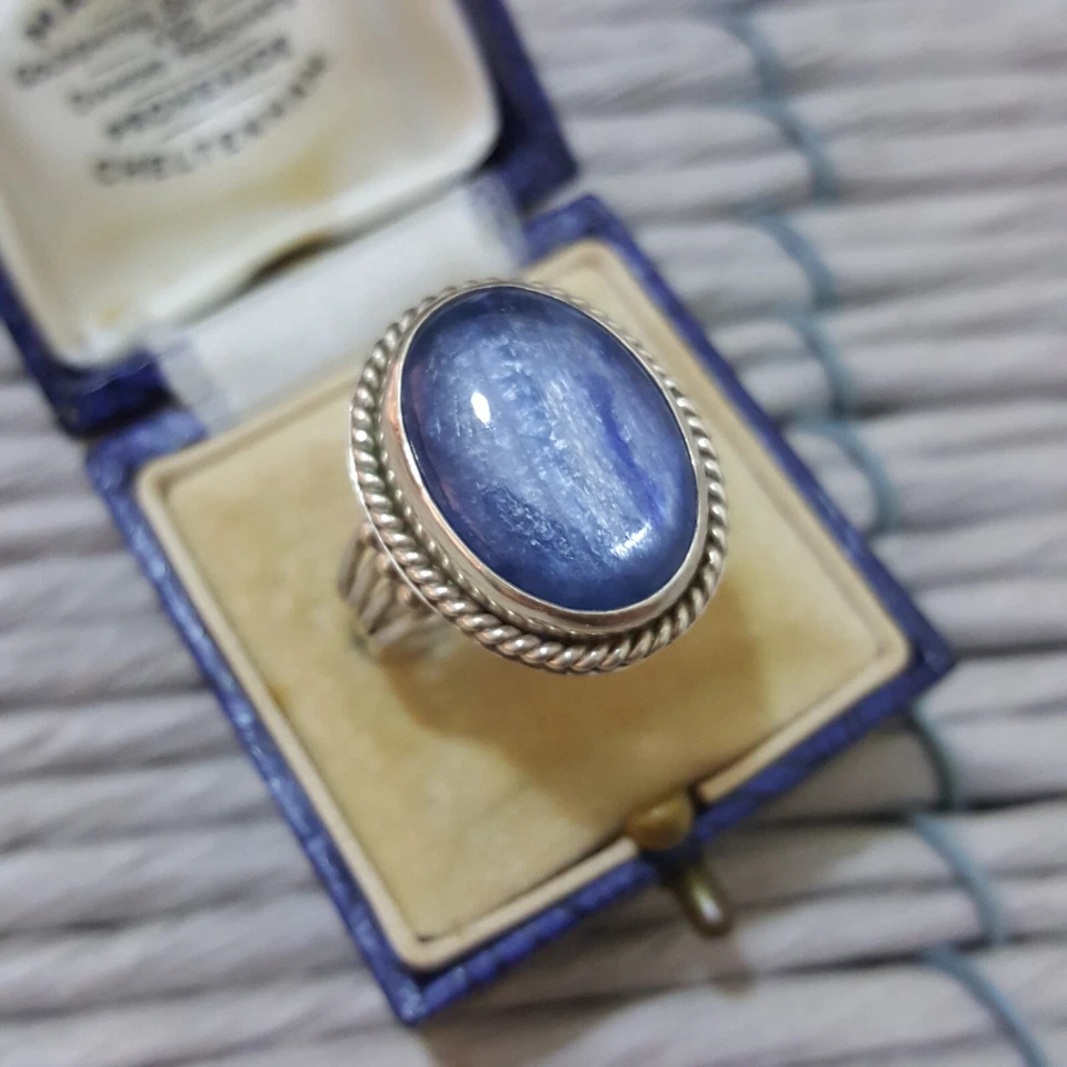 Anillo de plata de ley 925, anillo grande de cianita azul genuino, tamaño O.5 EE. UU. 7.5 Foto 4 de 4