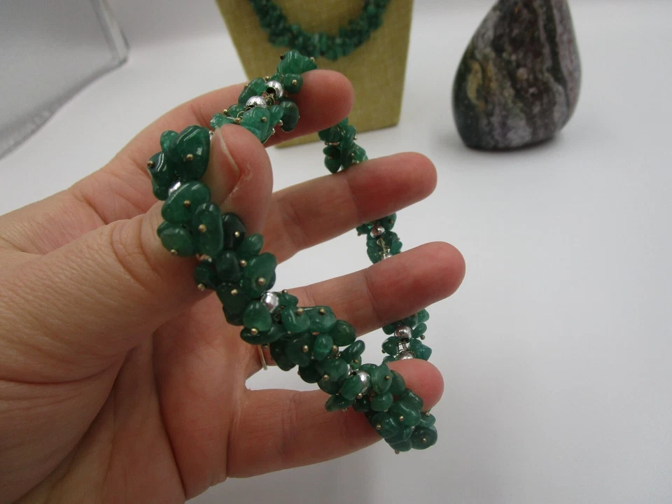 Conjunto de aretes pulsera collar con cuentas de piedras preciosas astillas de aventurina natural Foto 4 de 4