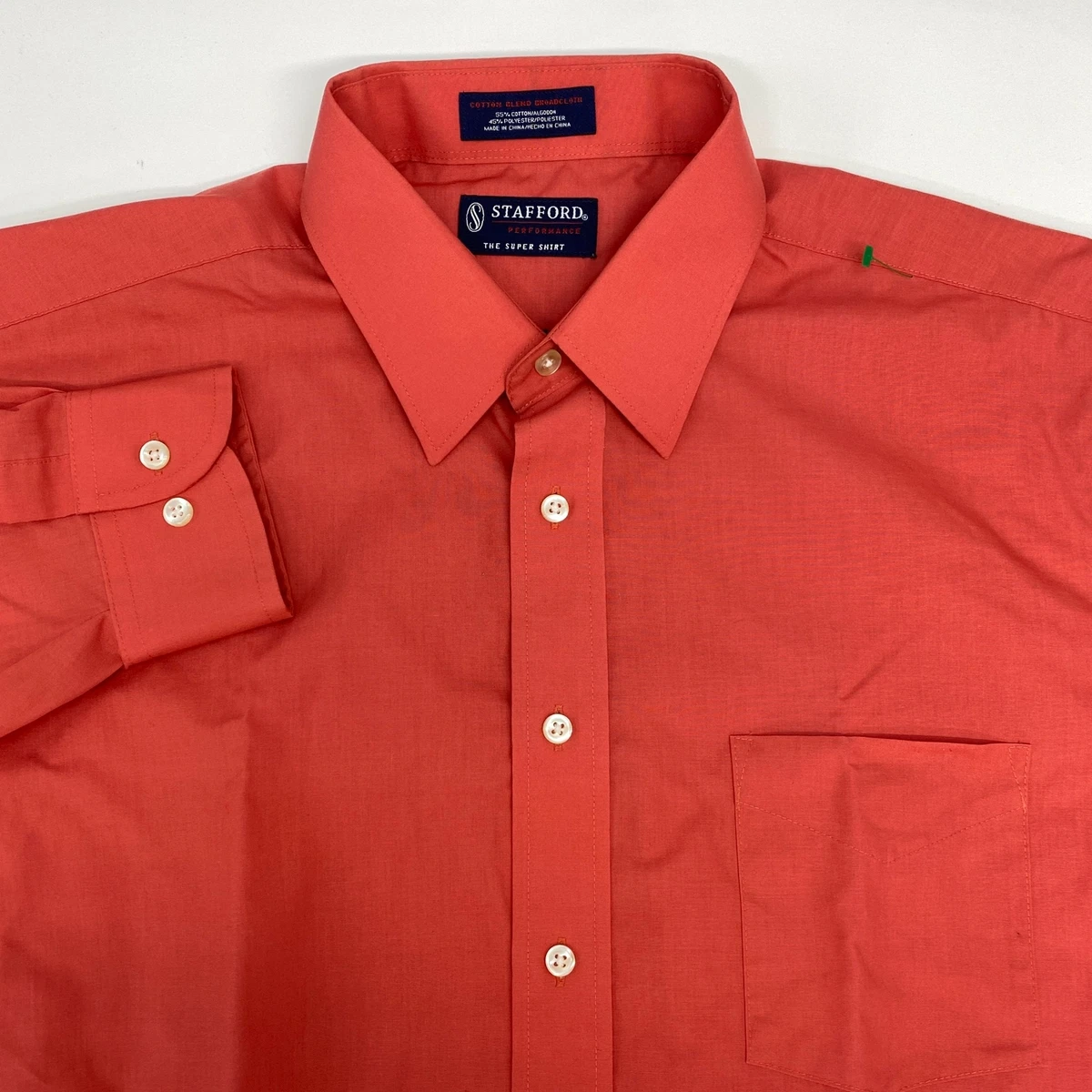 Stafford Dress Shirt Men s 17 Long Sleeve Dark Coral Classic Fit Cotton Blend