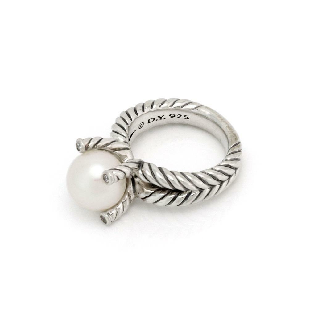 David Yurman Pearl Ring Diamond Sterling Silver Split Shank