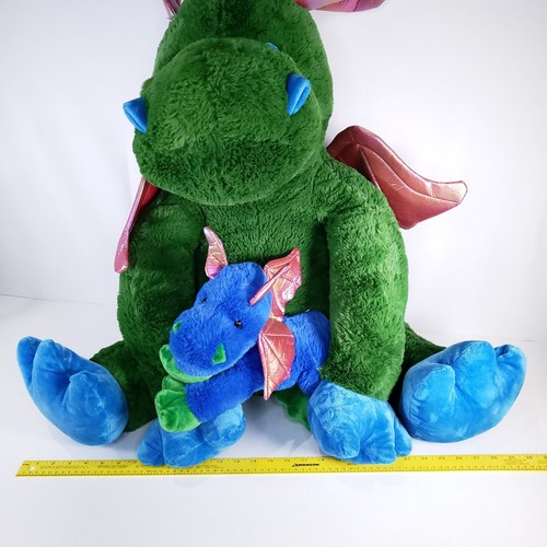 Dan Dee großer grüner sitzender Jumbo-Drache mit blauem Baby Plüschtier Stofftier Geschenk - Bild 17 von 18