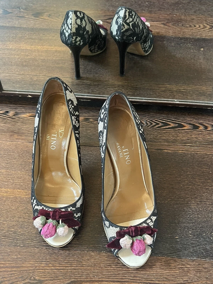 Louis Vuitton Pink/Black Lace And Velvet Can Can Peep-Toe Pumps Size 38 Louis  Vuitton