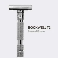 Rockwell T2 | Twist-To-Open Double-Edge Safety Razor Gunmetal Chrome Brand New