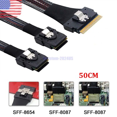 PCI-E Ultraport Slimline SAS Slim 4.0 SFF-8654 8i 74pin to Dual SFF-8087 Mini US