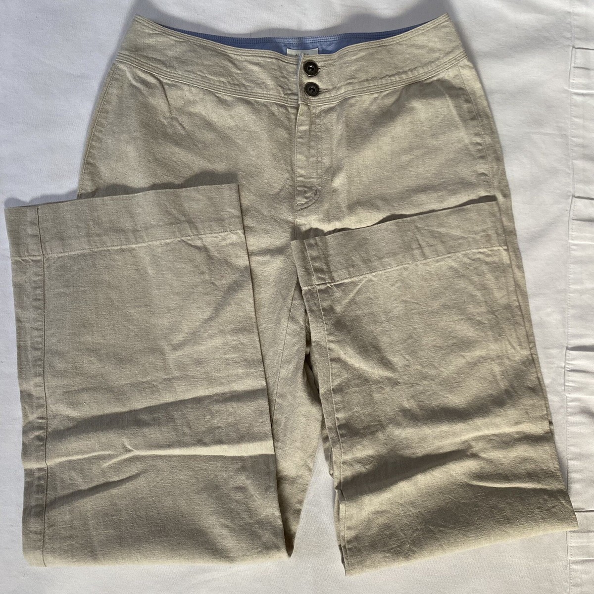 Liz Claiborne Vintage Wide Leg Linen Blend Pants 8P Natural