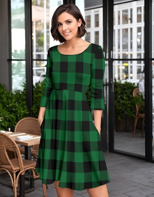 Bon Apple Tea Women's Three Quarter Sleeve Dress with Pockets