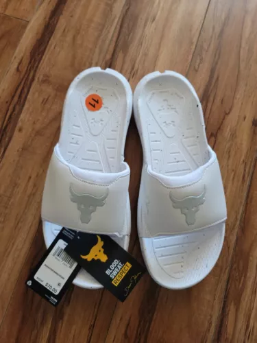 Under Armour Men Sz 11 UA The Rock Project 3 Slide White Halo Grey 3026034 100