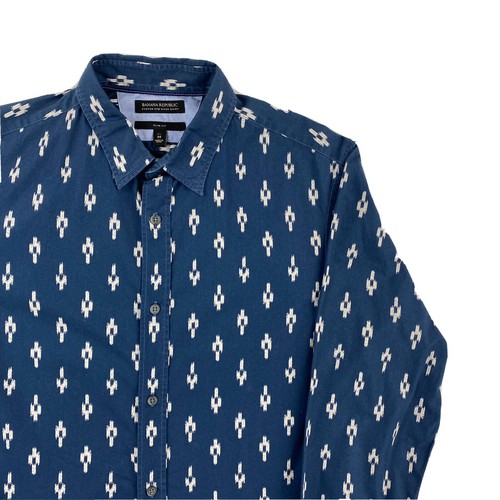 Camicia azteca Banana Republic slim fit uomo M blu polsino infradito manica lunga con bottoni - Foto 3 di 15