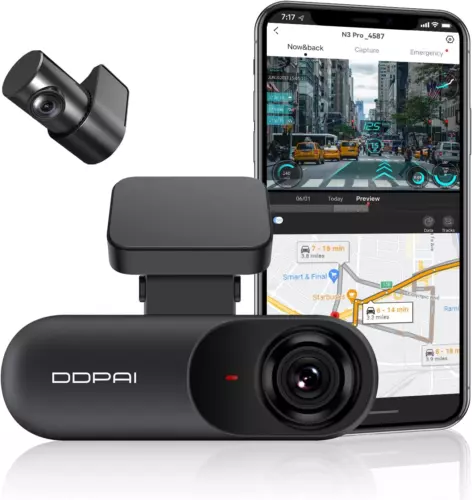 DDPAI 2.5K Dual Car Dash Cam Front and Rear 1600P+1080P Built-in WiFi GPS G-Sens