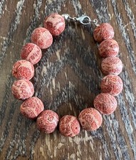 Older Orange- Red Sponge Coral Chunky Round Bead Bracelet
