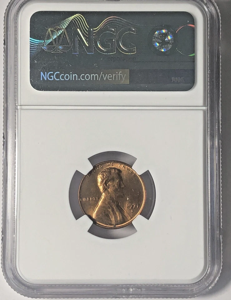 Lincoln Penny error 1971 D 1C Mint Error MS 65 RB Reverse Struck Thru NGC Cert - Image 2 of 4