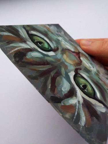 Tabby Cat Portrait Original Oil Painting 4''x4'' Miniature Artwork - Picture 4 of 5