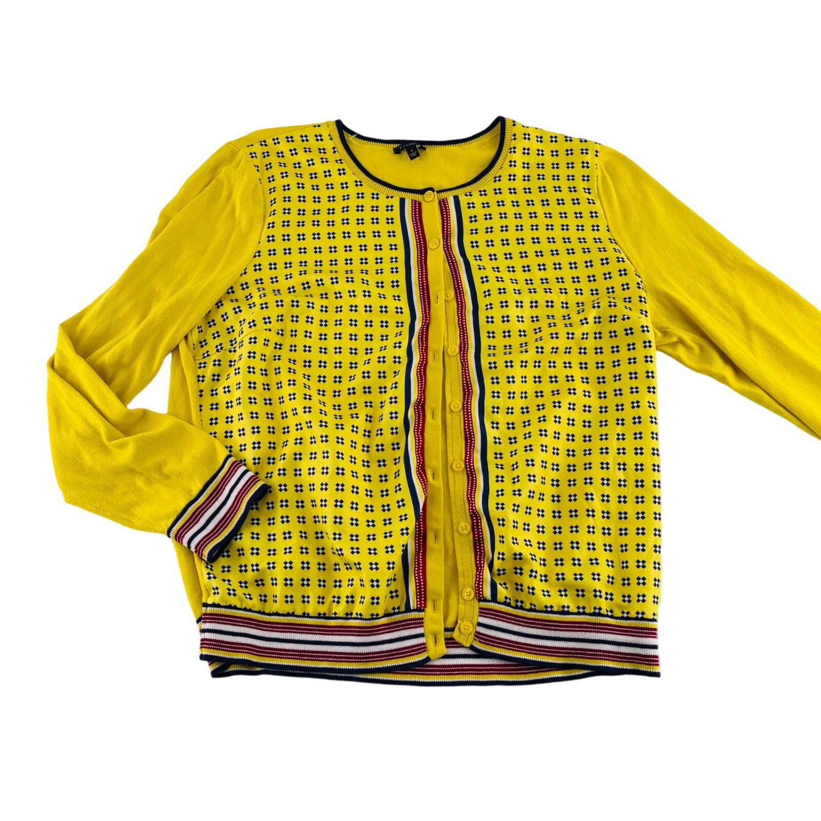 Talbots Womens Yellow Patterned Button-Front Card… - image 1