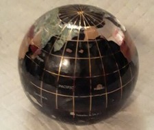 3" Map Globe Paperweight white Glass, Marble,green Nicely Glazed Great CONDITION