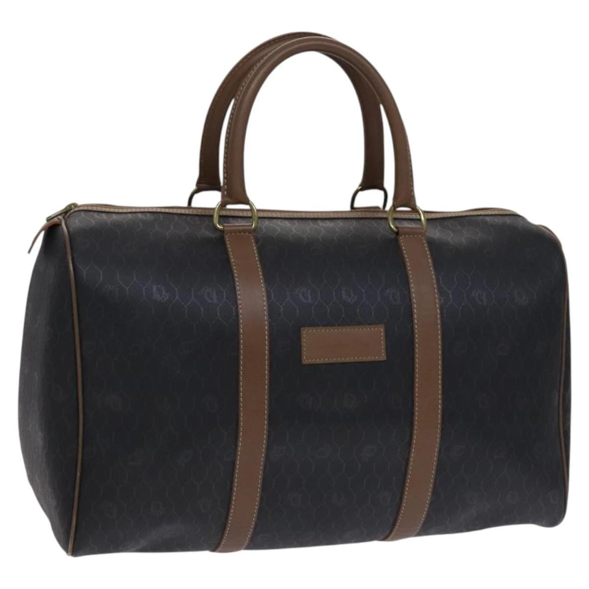 Christian Dior sac Boston toile nid d'abeille PVC cuir noir authentique BD603