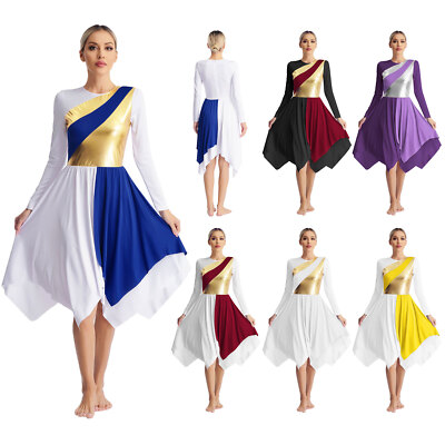 Womens Liturgical Lyrical Dance Dress Long Sleeve Metallic Dresses Dancewear | eBay Womens Liturgical Lyrical Dance Dress Long Sleeve Metallic Dresses Dancewear | eBay