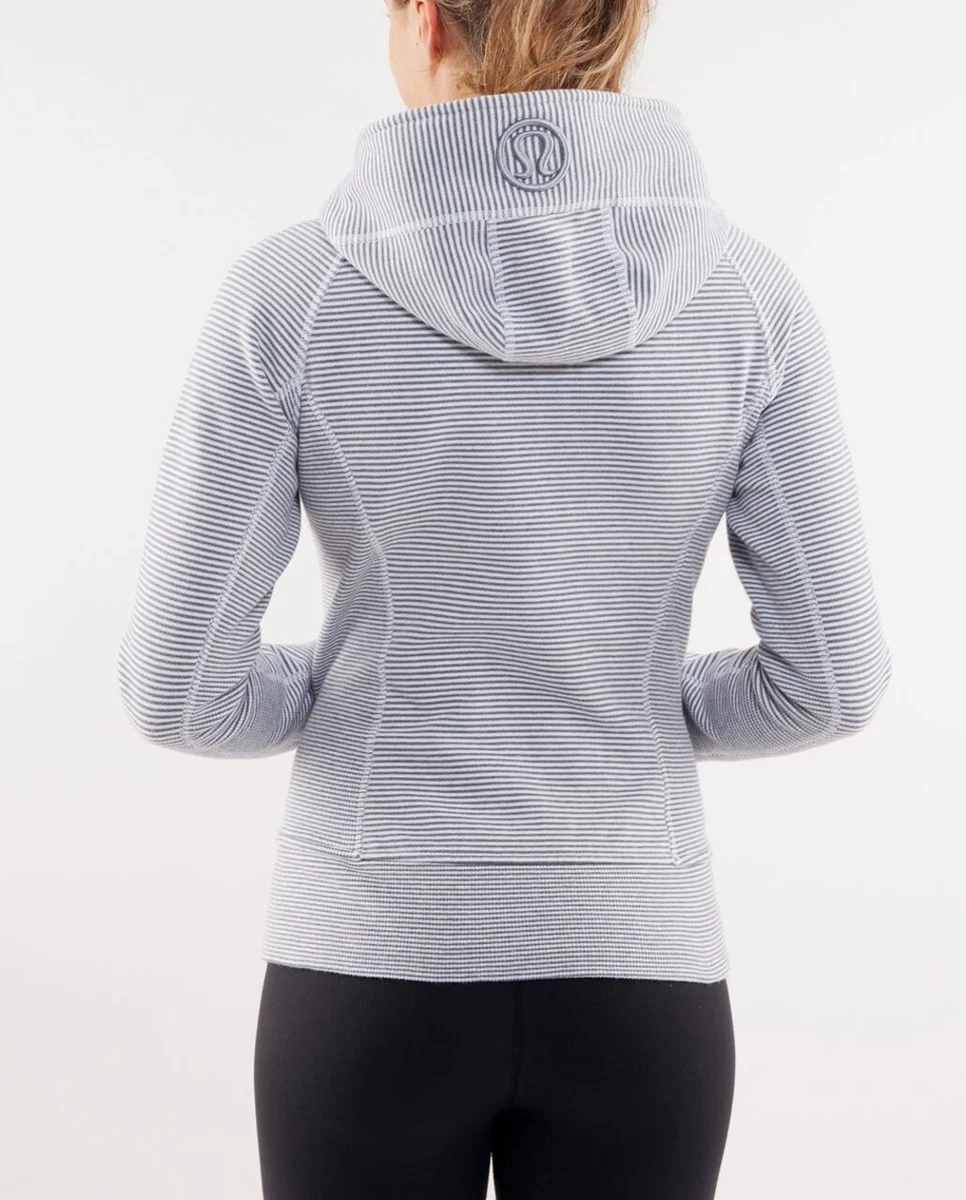 EXCELLENT LULULEMON SCUBA HOODIE HOODY STRIPE WHITE GREY SIZE 8