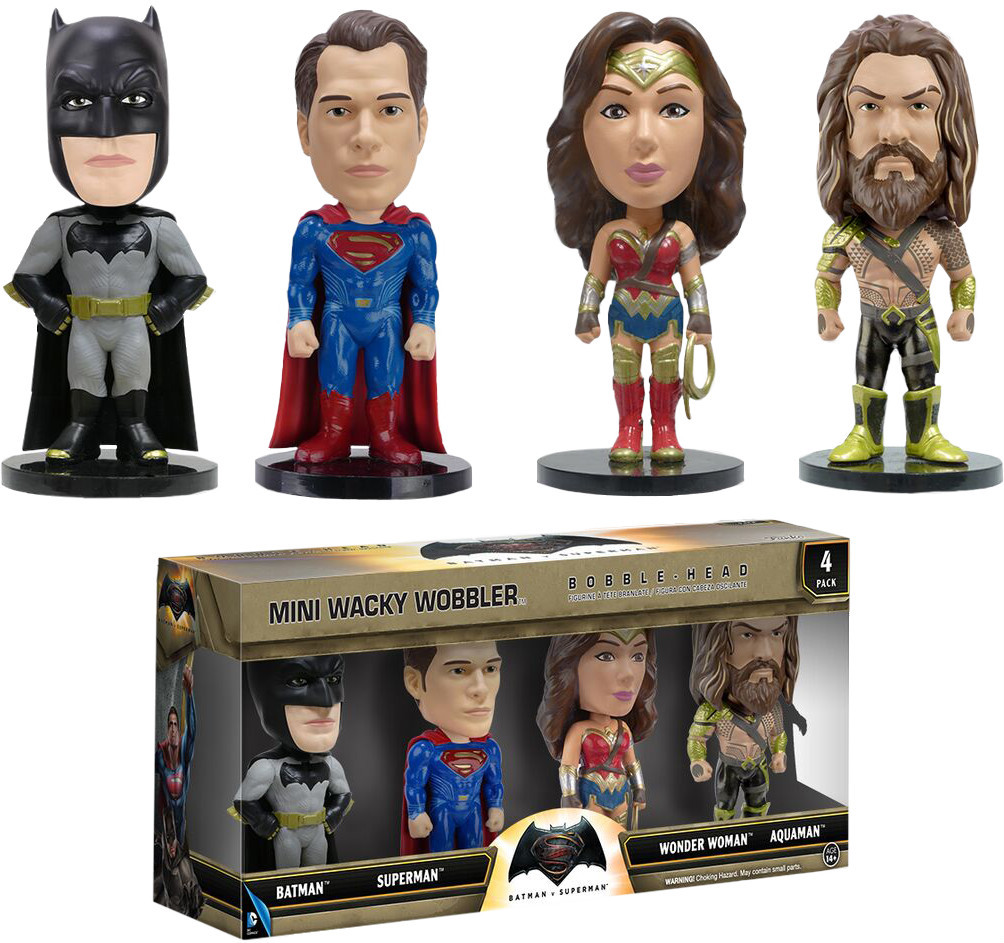 FUNKO DC BATMAN VS SUPERMAN SET OF 4 MINI 3" WACKY WOBBLER BOBBLE HEADS NEW