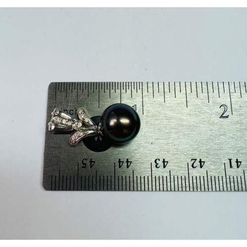 Colgante colgante de oro blanco de 14K con detalles de perlas y diamantes de Tahití de 10,5 mm - Imagen 7 de 9