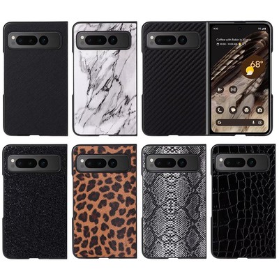 For Google Pixel Fold Luxury Leather Fabric Coated Frame hard case Back cover