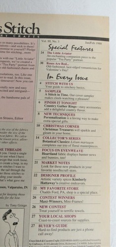 Revista Cross Stitch & Country Crafts enero/febrero 1988 proyectos patrones vintage - Imagen 3 de 11
