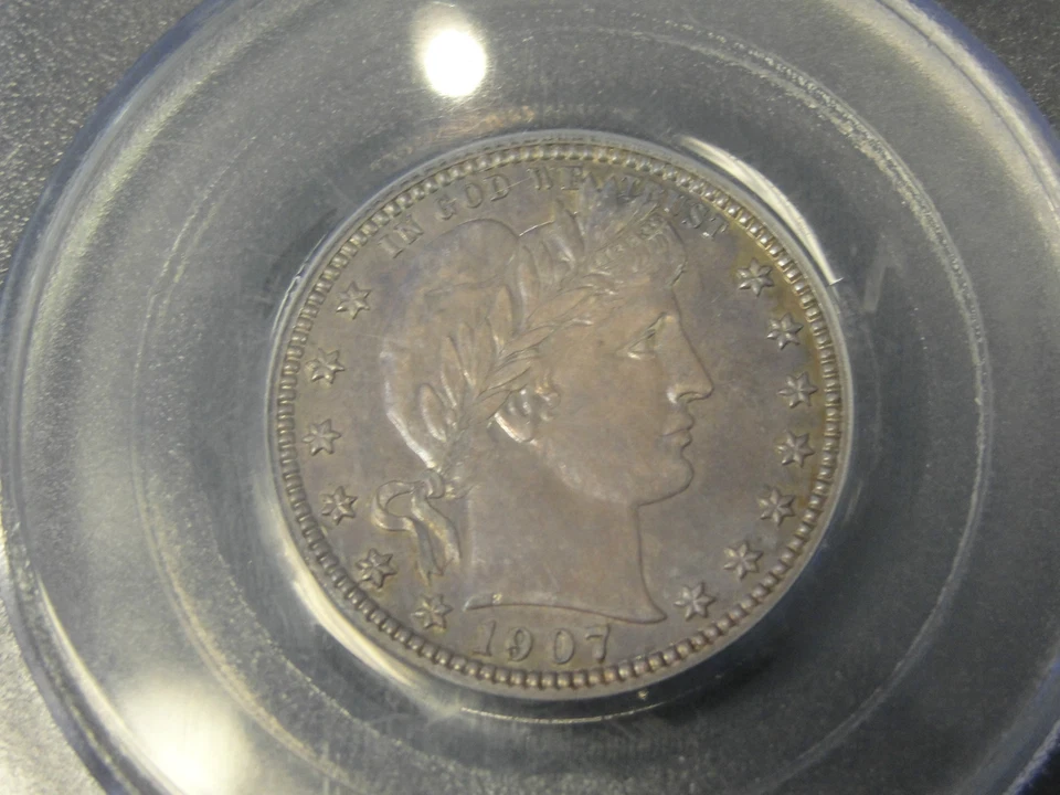 1907 BARBER SILVER PROOF QUARTER! RARE KEY DATE GORGEOUS TONING PCGS PR64! #7457 - Image 2 of 4