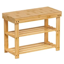 Shoe Rack Wood Bench with Storage Shelf for Entryway Small Space Organizer In...