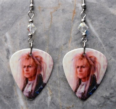Labyrinth Jareth David Bowie Guitar Pick Earrings with Clear Swarovski Crystals