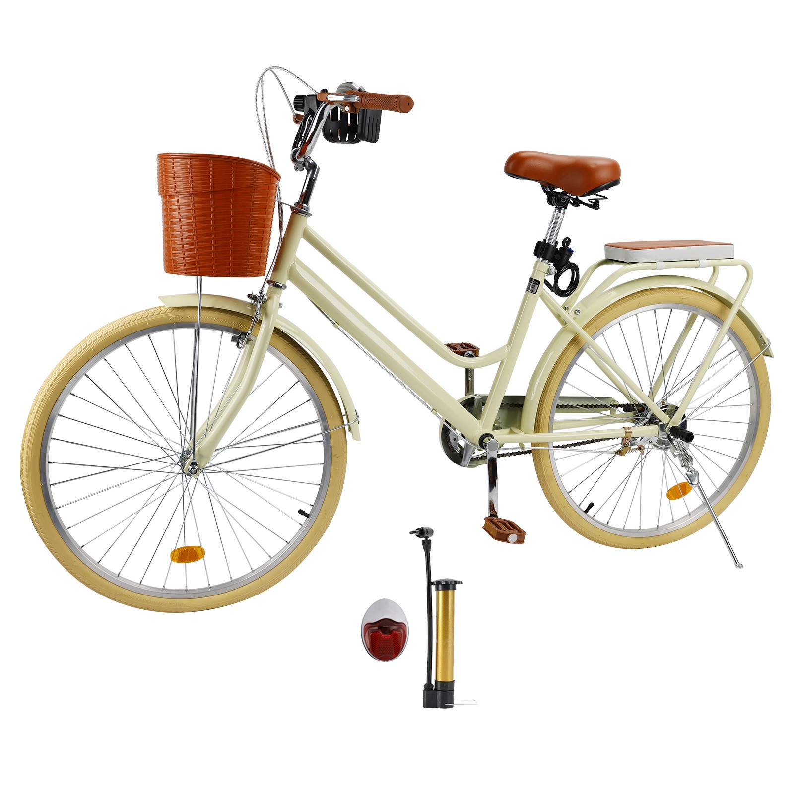 26 inch Women City Bike Lady Beach Cruiser Bicycle with Basket & Rack Yellow #