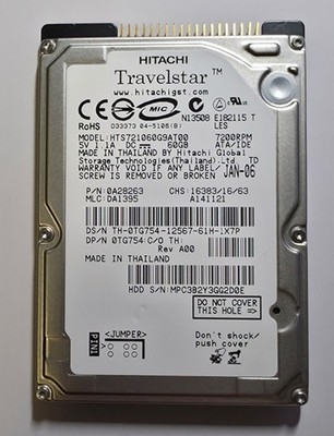 Hard Drive HDD 2.5'' Hitachi Travelstar HTS721060G9AT00 IDE ATA 60GB 7200rpm