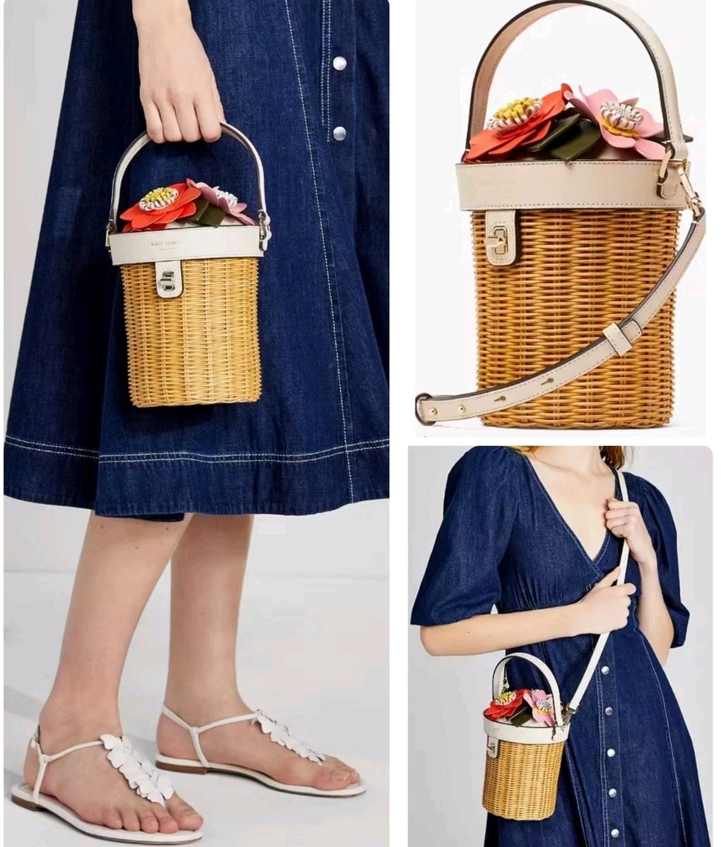 NEW RARE Kate Spade Petal Wicker Flower Pot Crossbody 3D Novelty