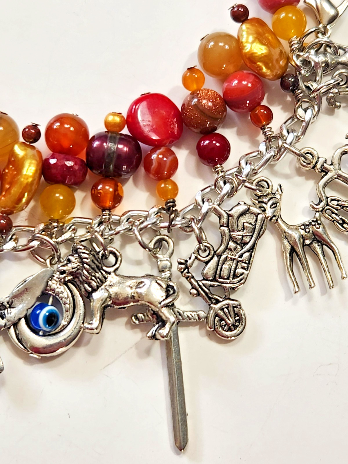 Silvertone Bracelet Multiple Dangle Charms Stone/… - image 7