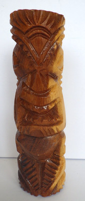 Tiki Hand Carved Two Toned Wood Pillar Figure Signed Moa Hawaiian Island Décor