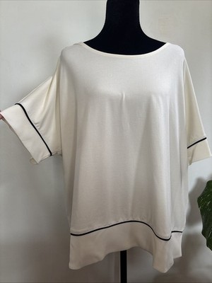 NWT J. Jill Wearever Collection Cream Knit Top W Black Piping & Chiffon Trim XLP