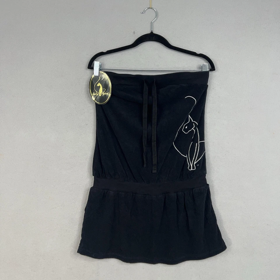 Baby Phat Dress Womens Large Black Strapless Tube Terry Cover Up Cat Logo Kimora - Image 4 of 4